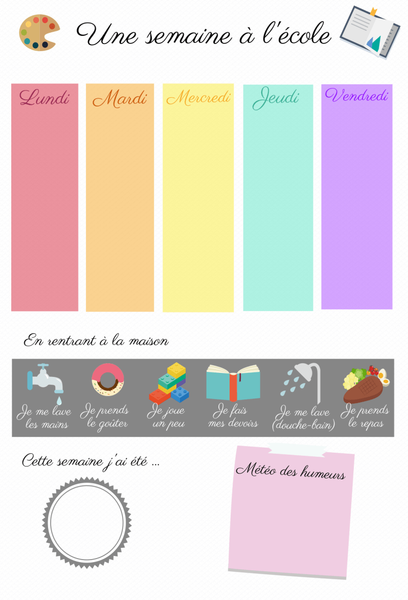 Calendrier- Une semaine à l'école